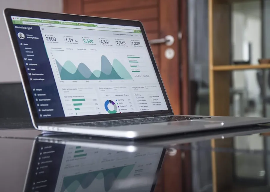 Laptop displaying charts and summary figures